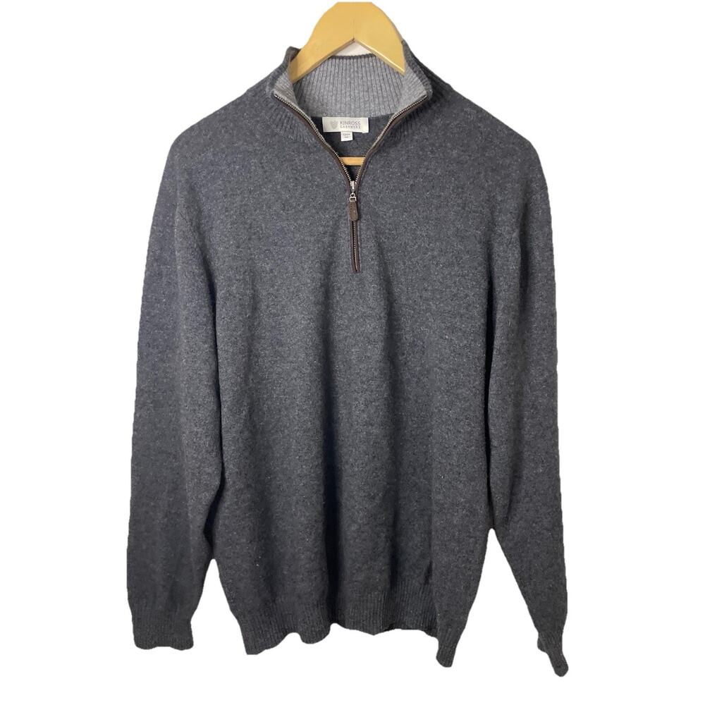 Kinross Gray 1/4 Zip Cashmere Mock Neck Sweater Men Sz Med Elegant Soft Comfort
